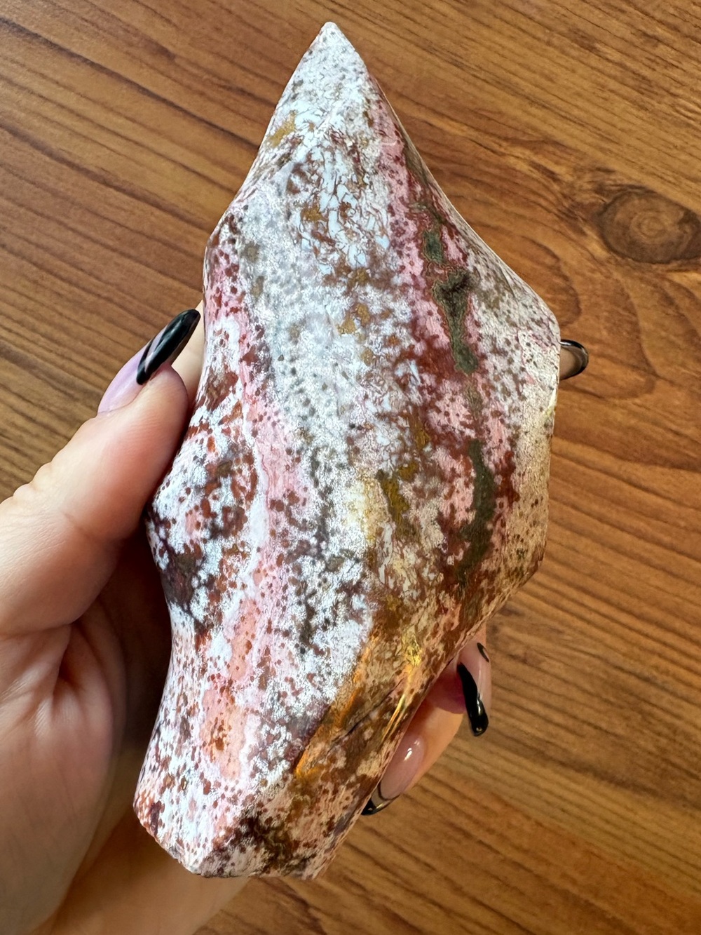 Vibrant Pink & Orbicular Ocean Jasper Flame - Self-Standing Crystal Specimen